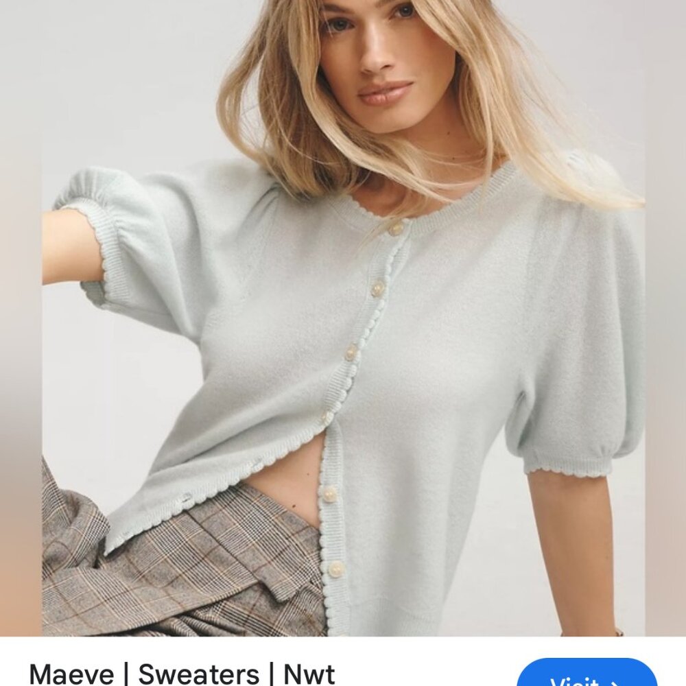 NEW MAEVE X ANTHROPOLOGIE cashmere puff sleeve cardigan sweater - Picture 3 of 3